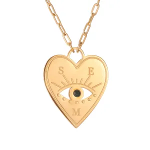 Personalized Heart Necklace with Evil Eye and Stone