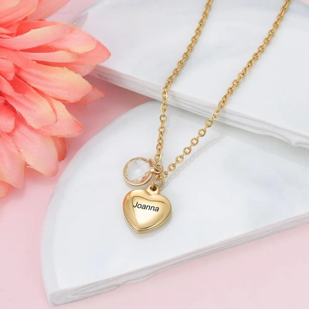 Personalized Necklace With Custom Birthstone And Name Engraving Pendant