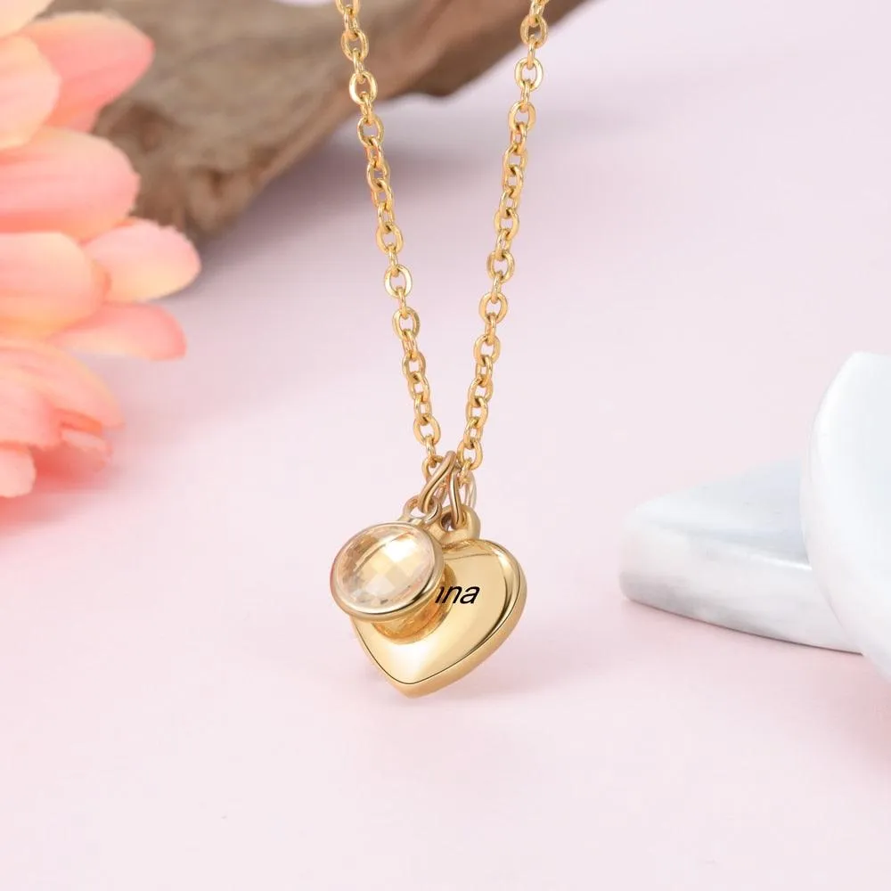 Personalized Necklace With Custom Birthstone And Name Engraving Pendant