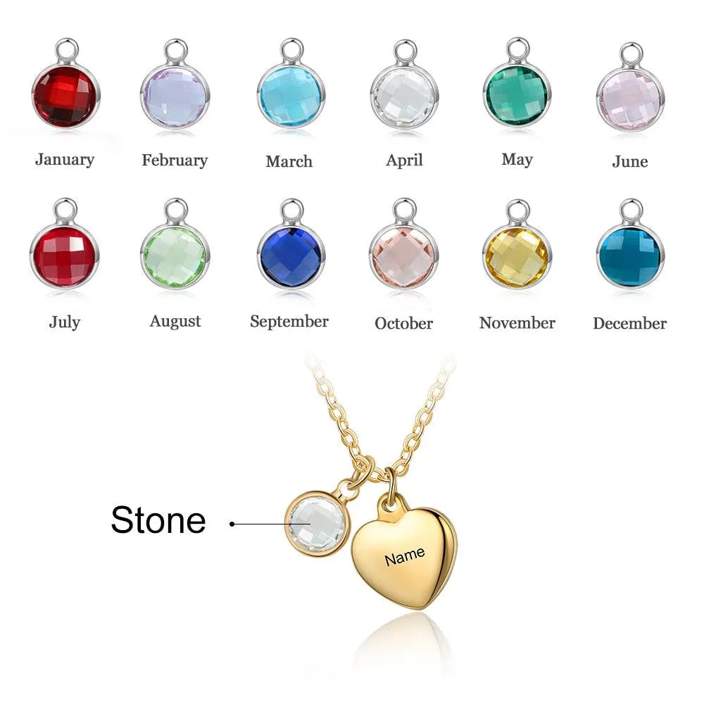 Personalized Necklace With Custom Birthstone And Name Engraving Pendant