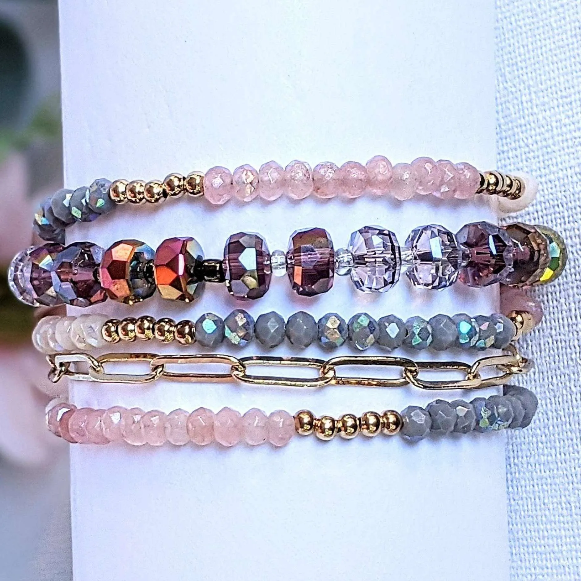 Pink Champagne Crystal Beaded Endless wrap bracelet