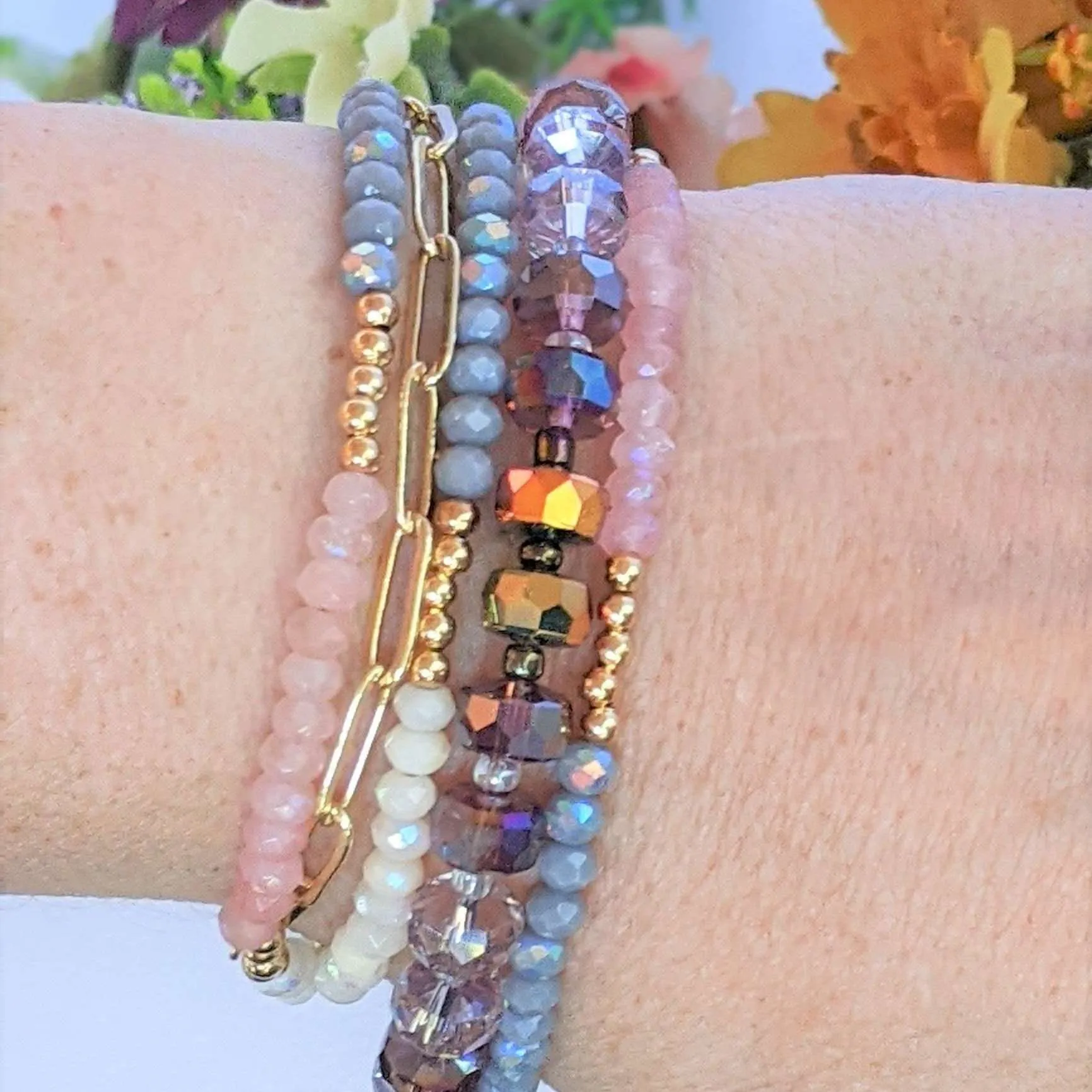 Pink Champagne Crystal Beaded Endless wrap bracelet