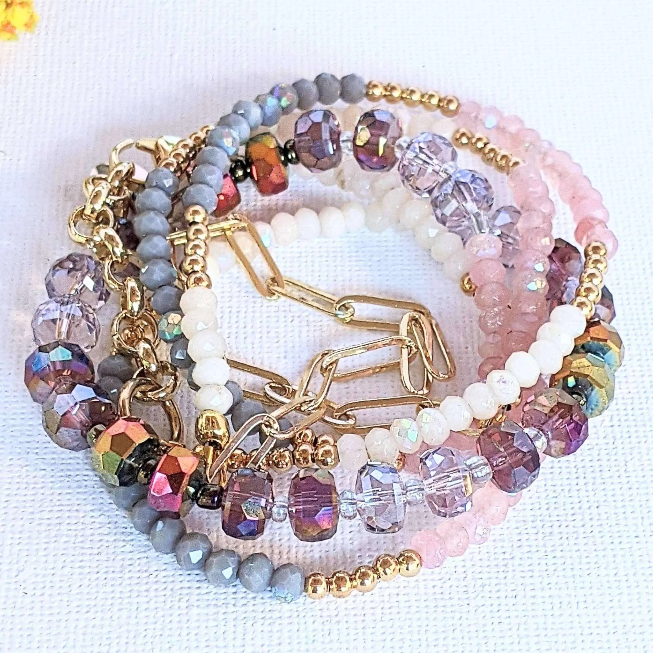 Pink Champagne Crystal Beaded Endless wrap bracelet