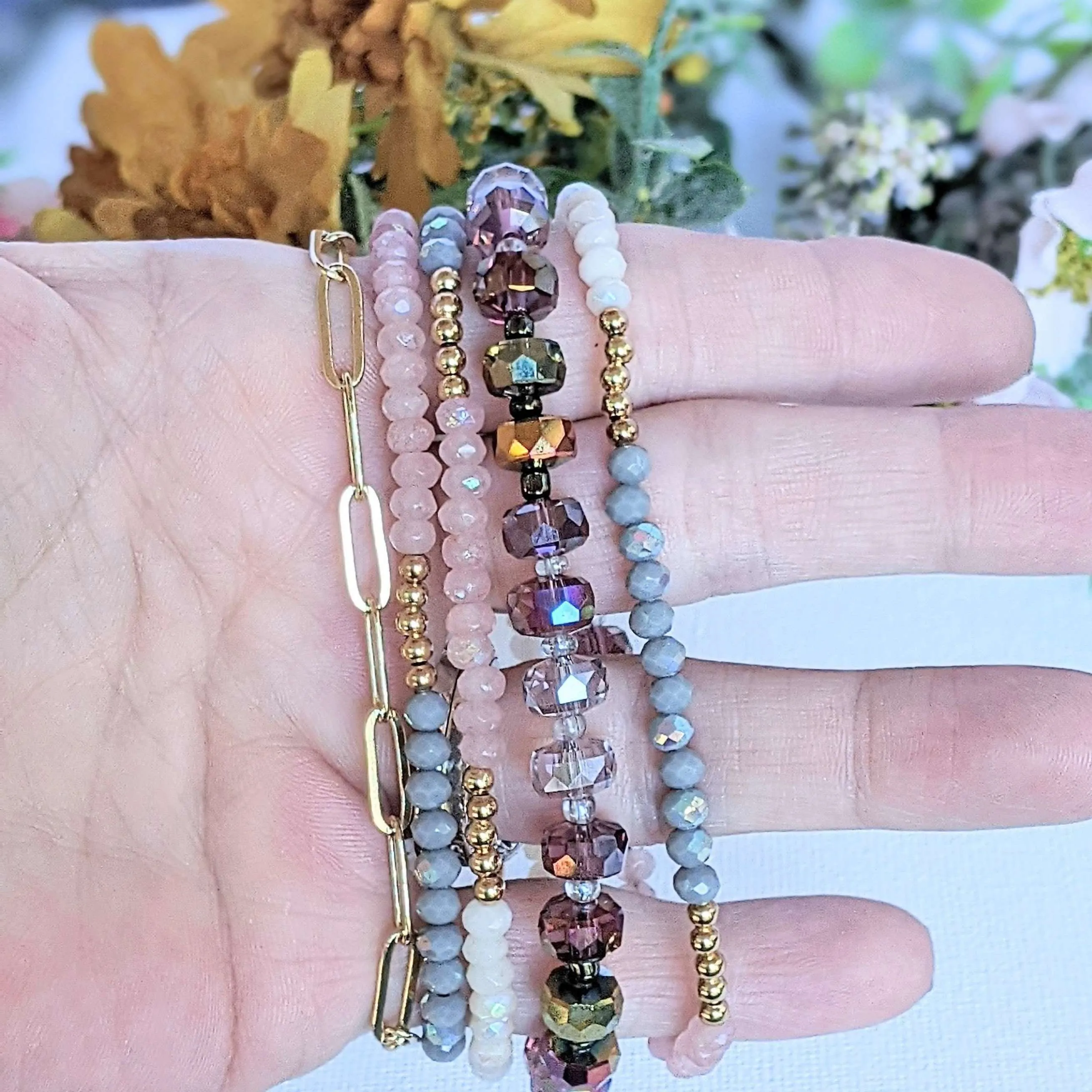 Pink Champagne Crystal Beaded Endless wrap bracelet