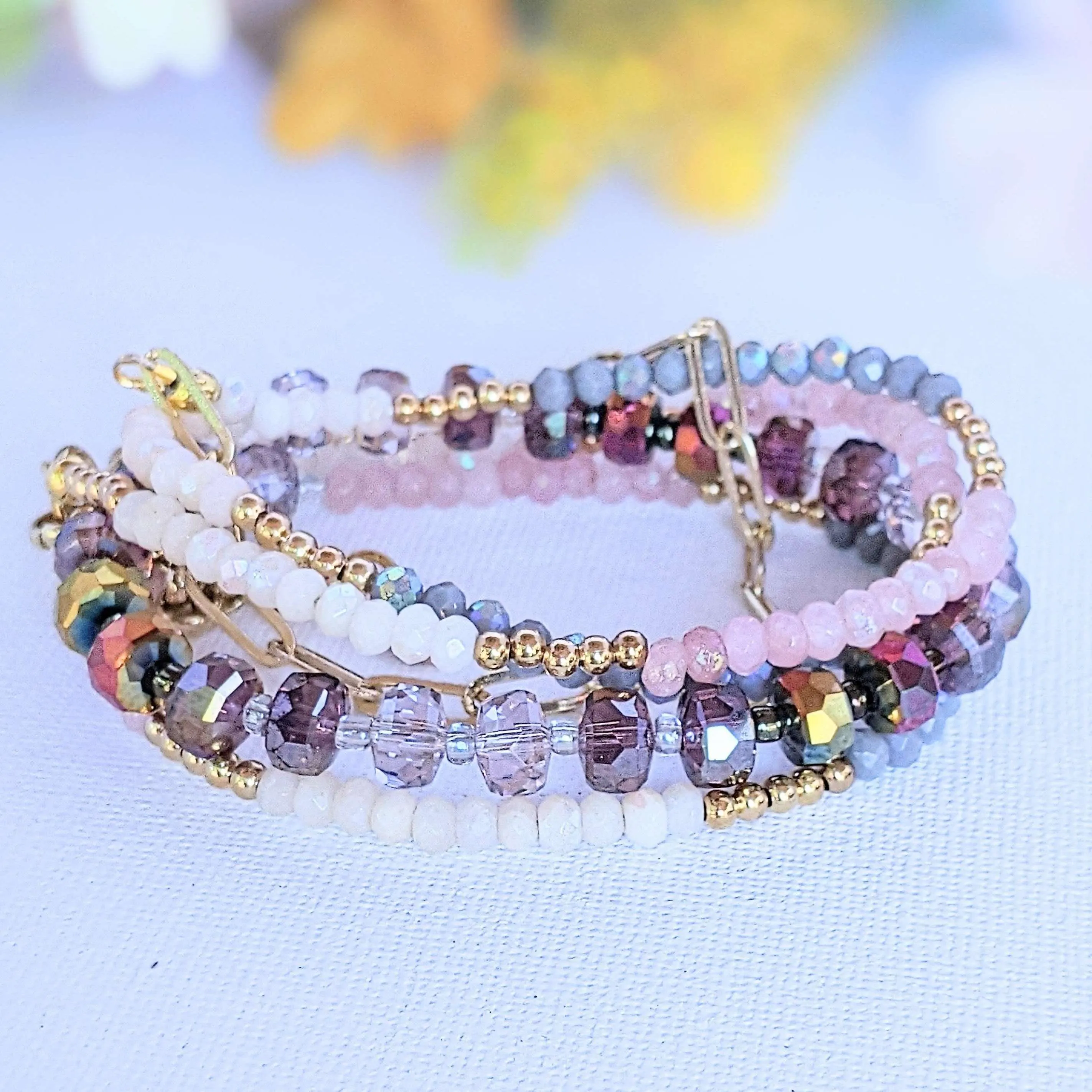 Pink Champagne Crystal Beaded Endless wrap bracelet
