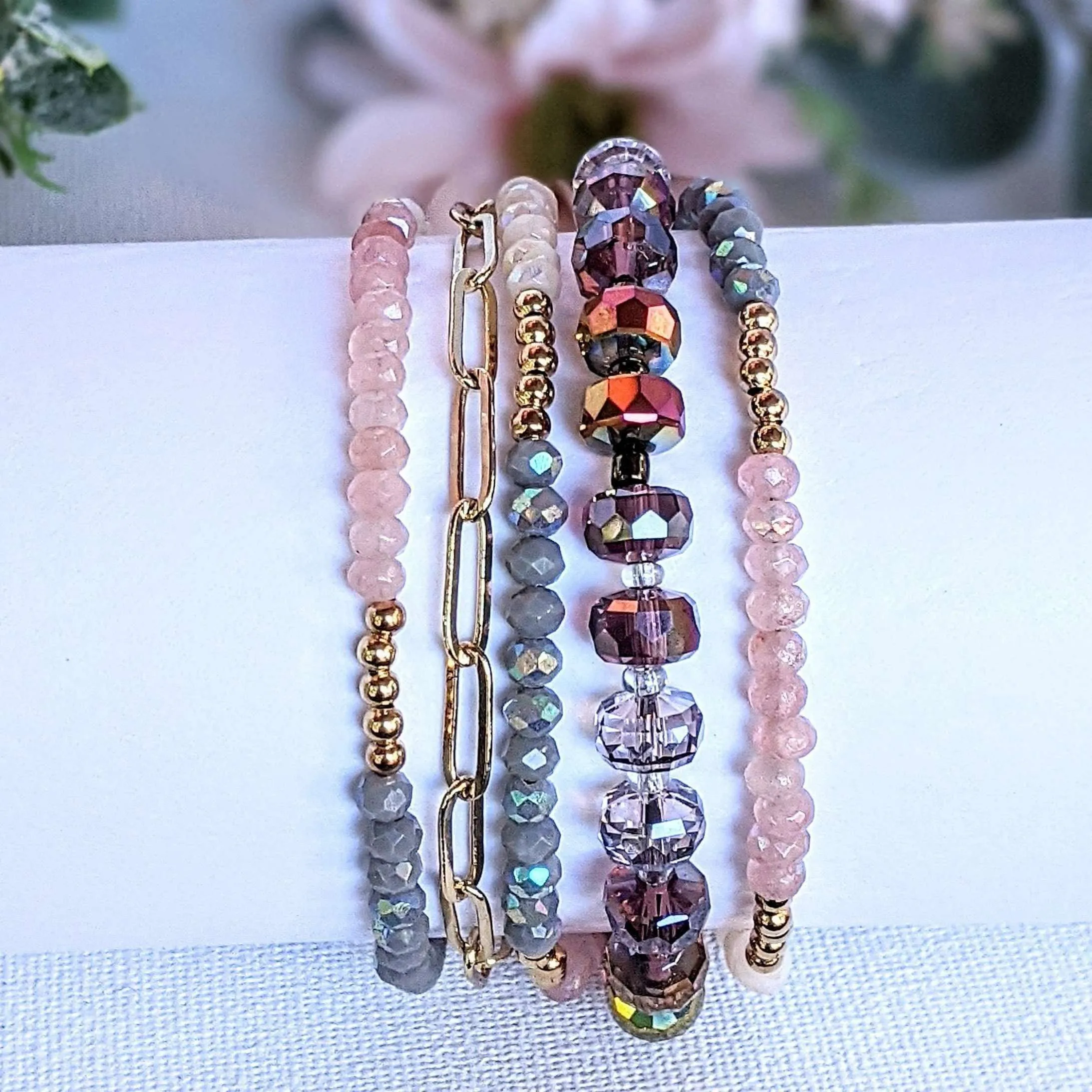 Pink Champagne Crystal Beaded Endless wrap bracelet
