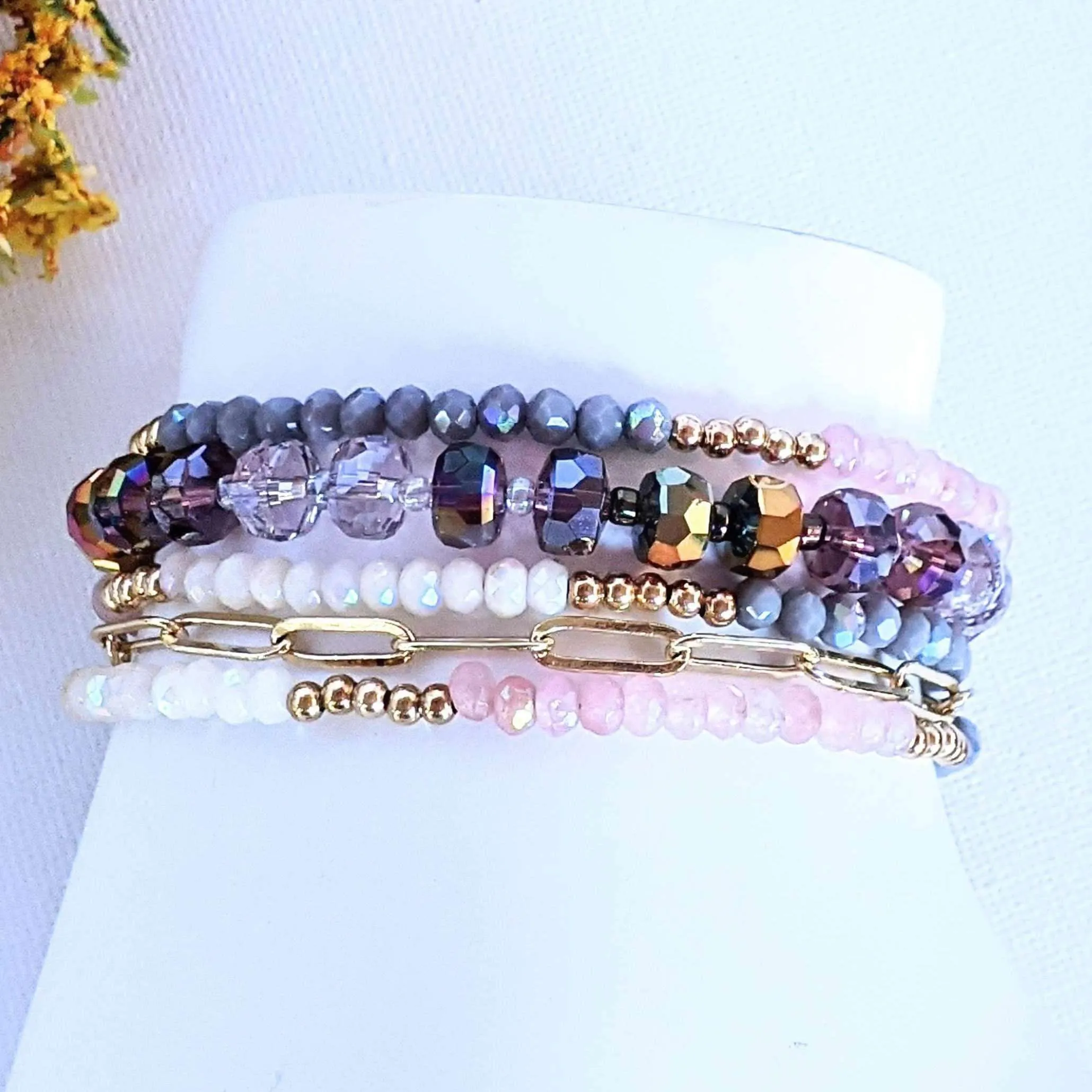 Pink Champagne Crystal Beaded Endless wrap bracelet