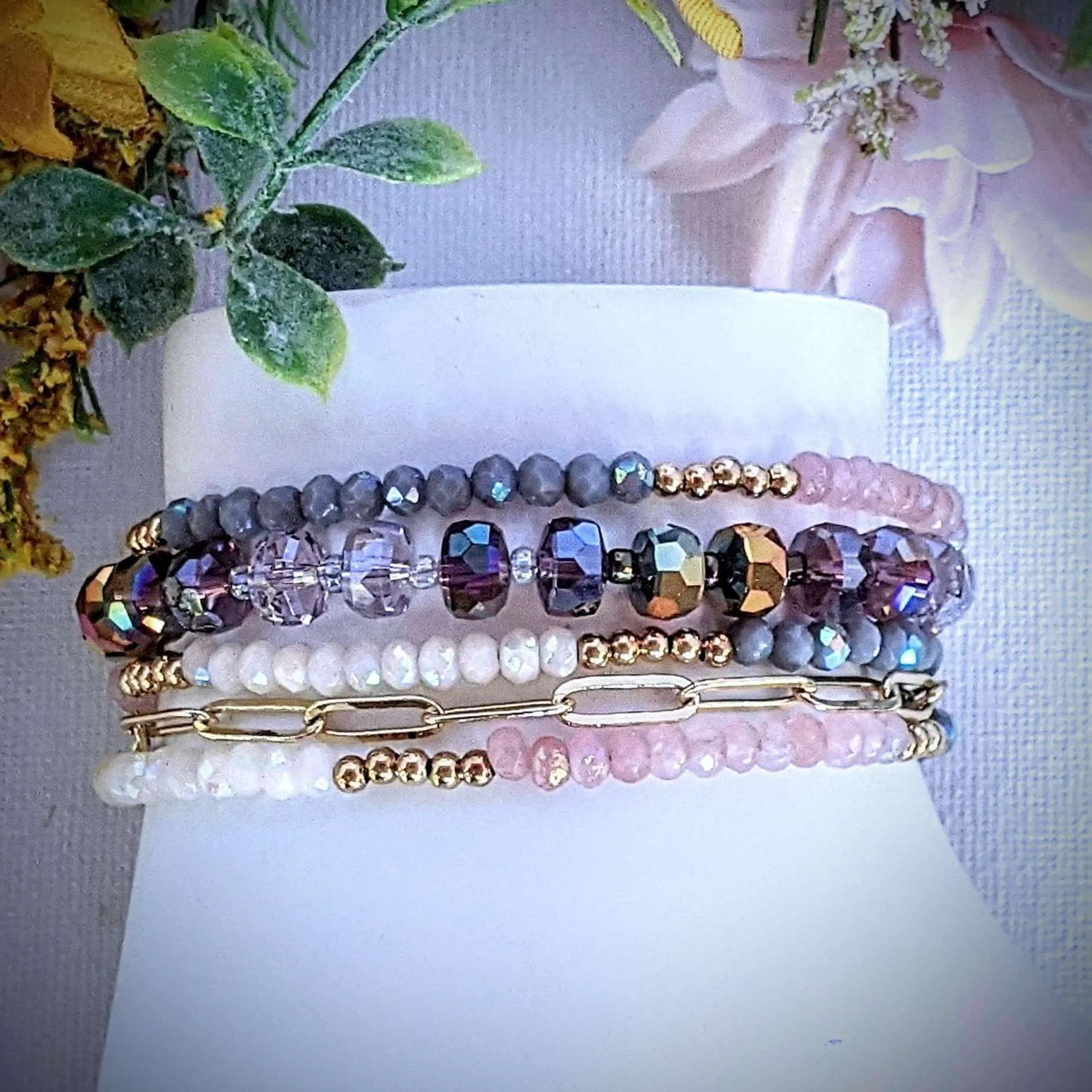 Pink Champagne Crystal Beaded Endless wrap bracelet