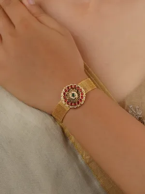Pink Color Gold Plated Jadau Kundan Bracelet - MHP224P
