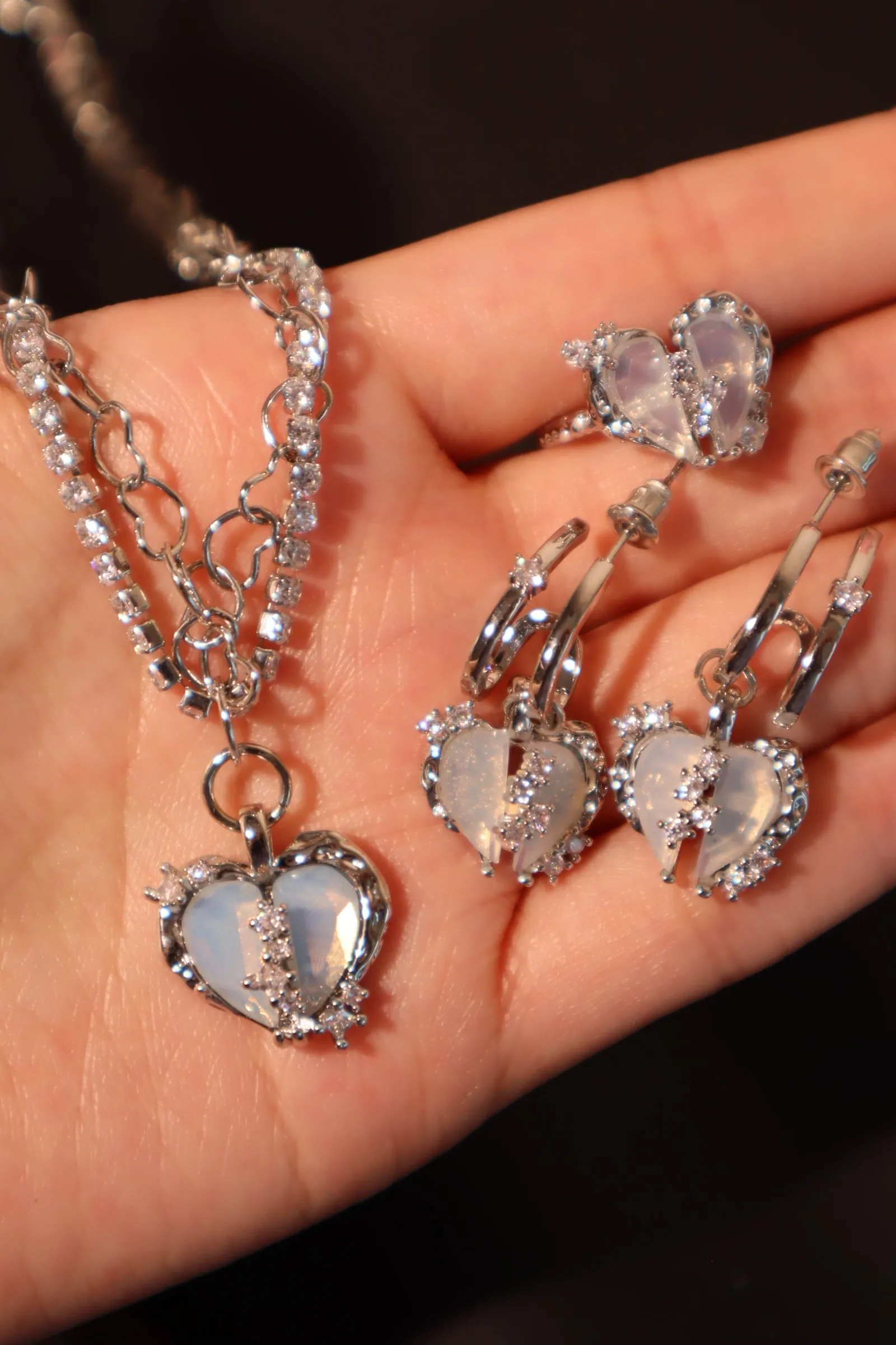 Platinum Plated Blue Opal Heart necklace