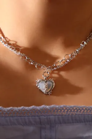Platinum Plated Blue Opal Heart necklace
