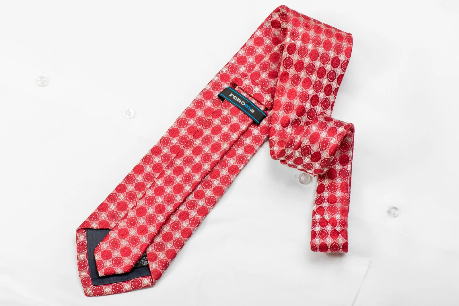 Renoma Men's Crystal Silk Necktie Red Silver Geometric With Silver Sparkles