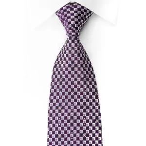 Renoma Rhinestone Silk Necktie Silver Purple Checked With Silver Sparkles