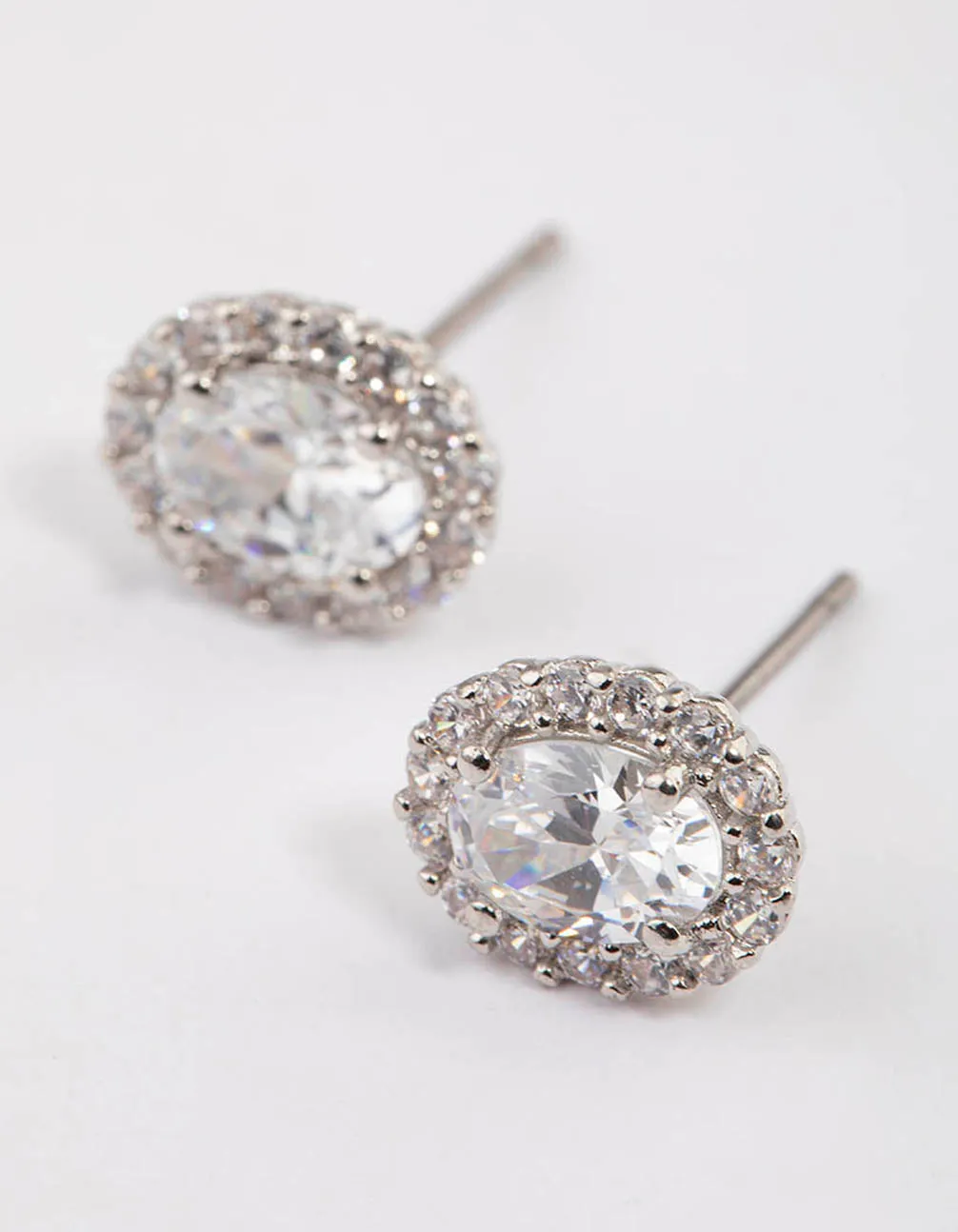Rhodium Oval Cubic Zirconia Stud Earring Pack