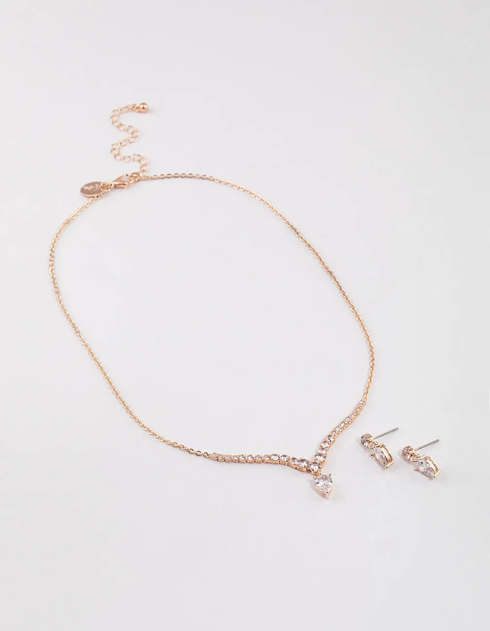 Rose Gold Pear Shape Drop Necklace & Earrings Set