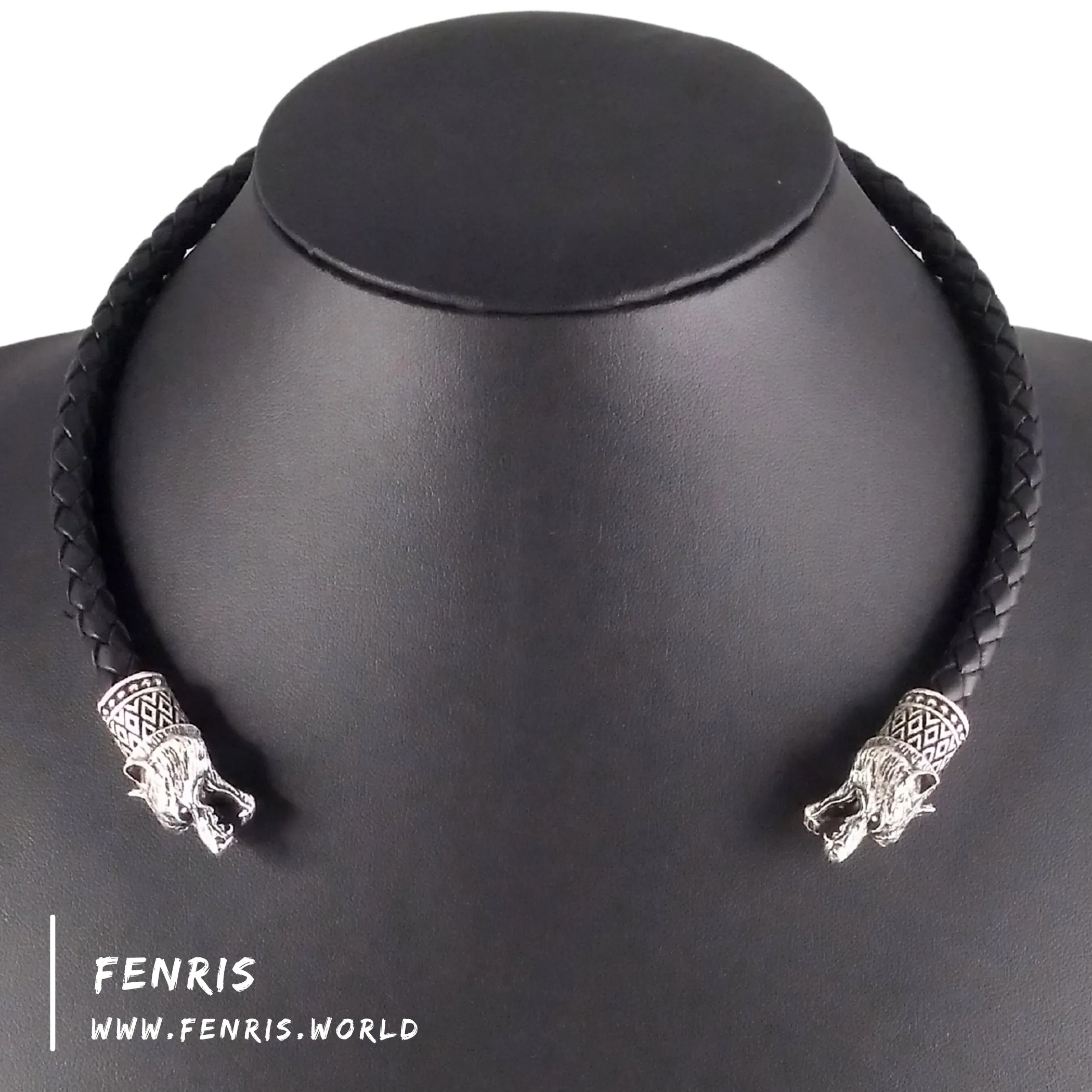 Silver Torc Bear Black Leather | Fenris
