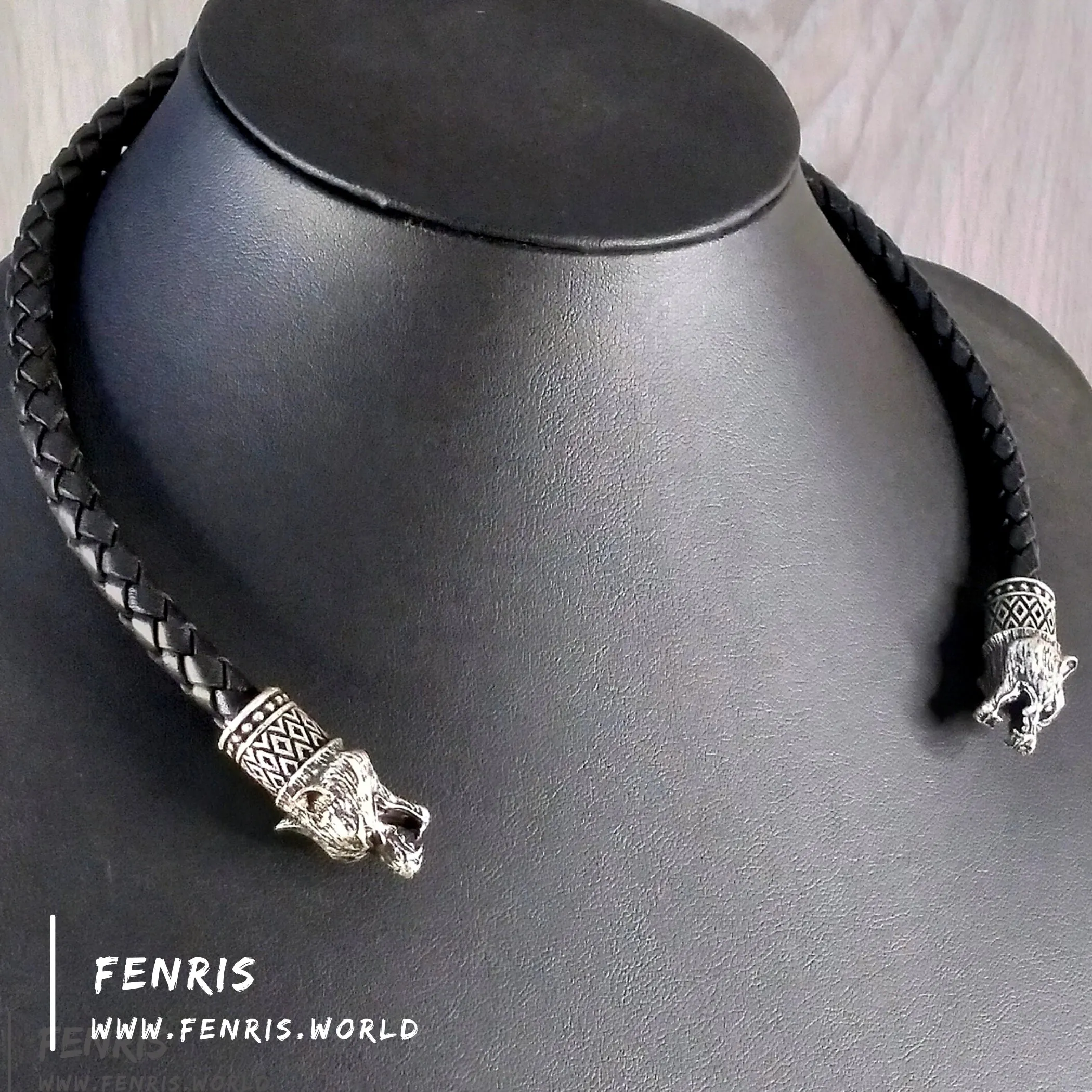 Silver Torc Bear Black Leather | Fenris