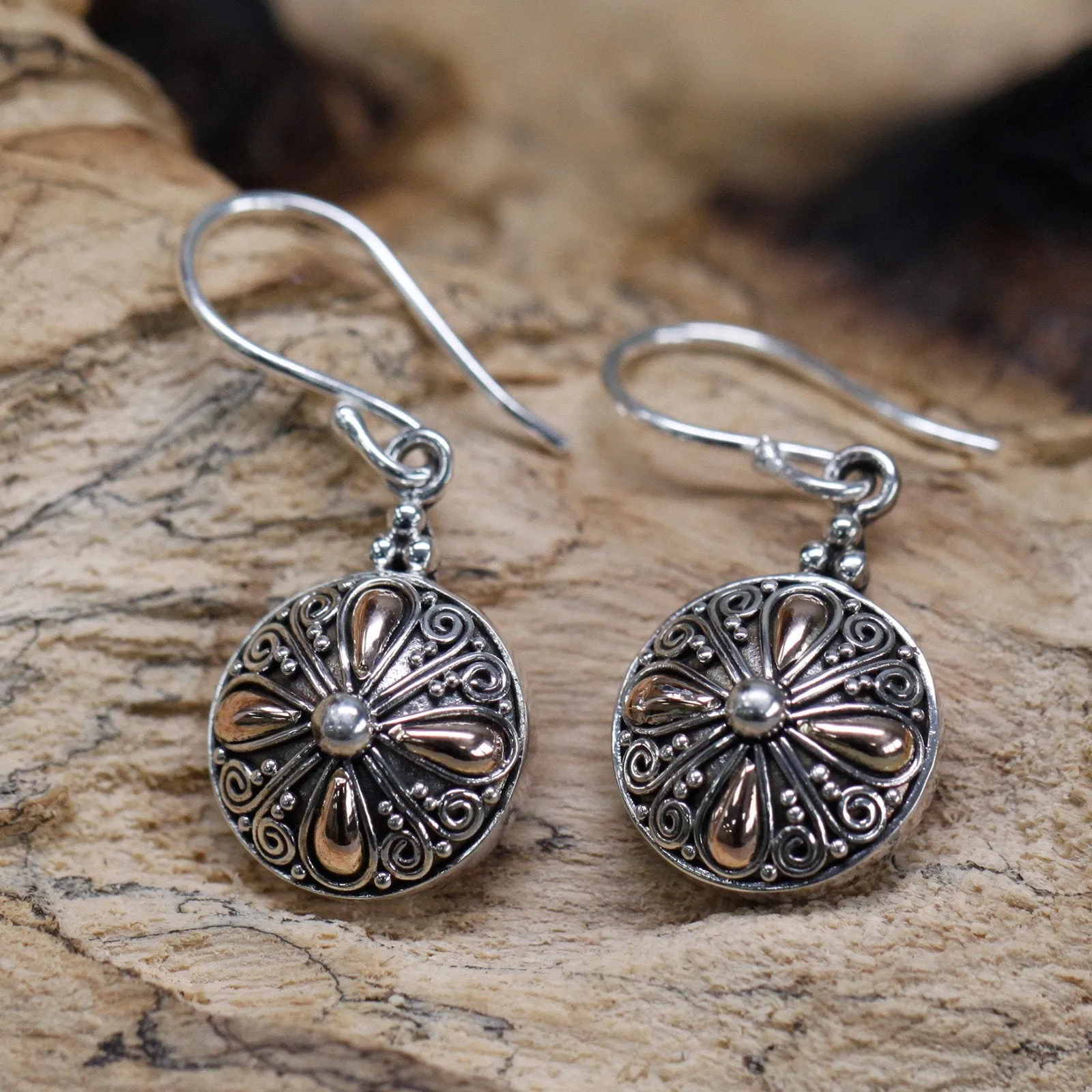 Sterling Silver & 18ct Gold Earrings - Round Drop