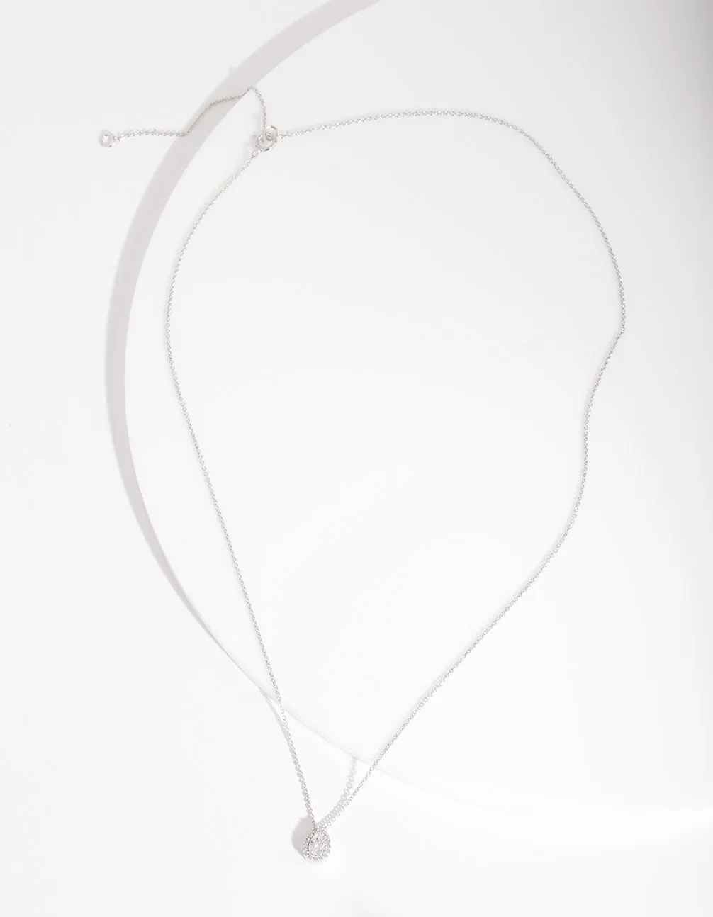 Sterling Silver Cubic Zirconia Pear Halo Necklace