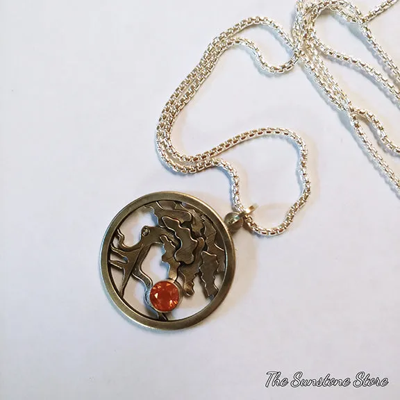 Sterling Silver Tree of Life Medallion with Oregon Sunstone