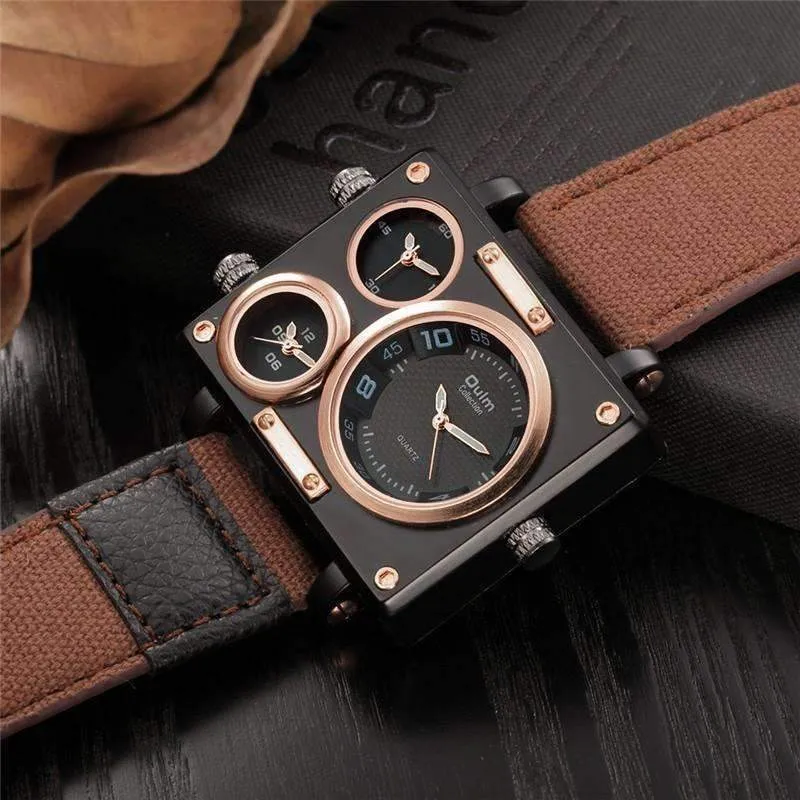 Suede Brown & Rose Gold Triple-Face Watch