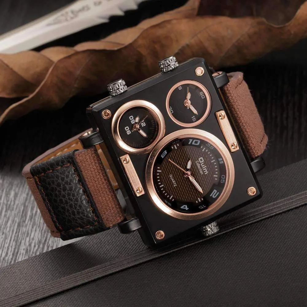 Suede Brown & Rose Gold Triple-Face Watch