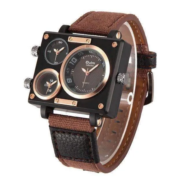 Suede Brown & Rose Gold Triple-Face Watch