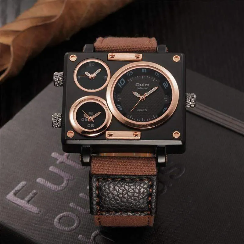 Suede Brown & Rose Gold Triple-Face Watch