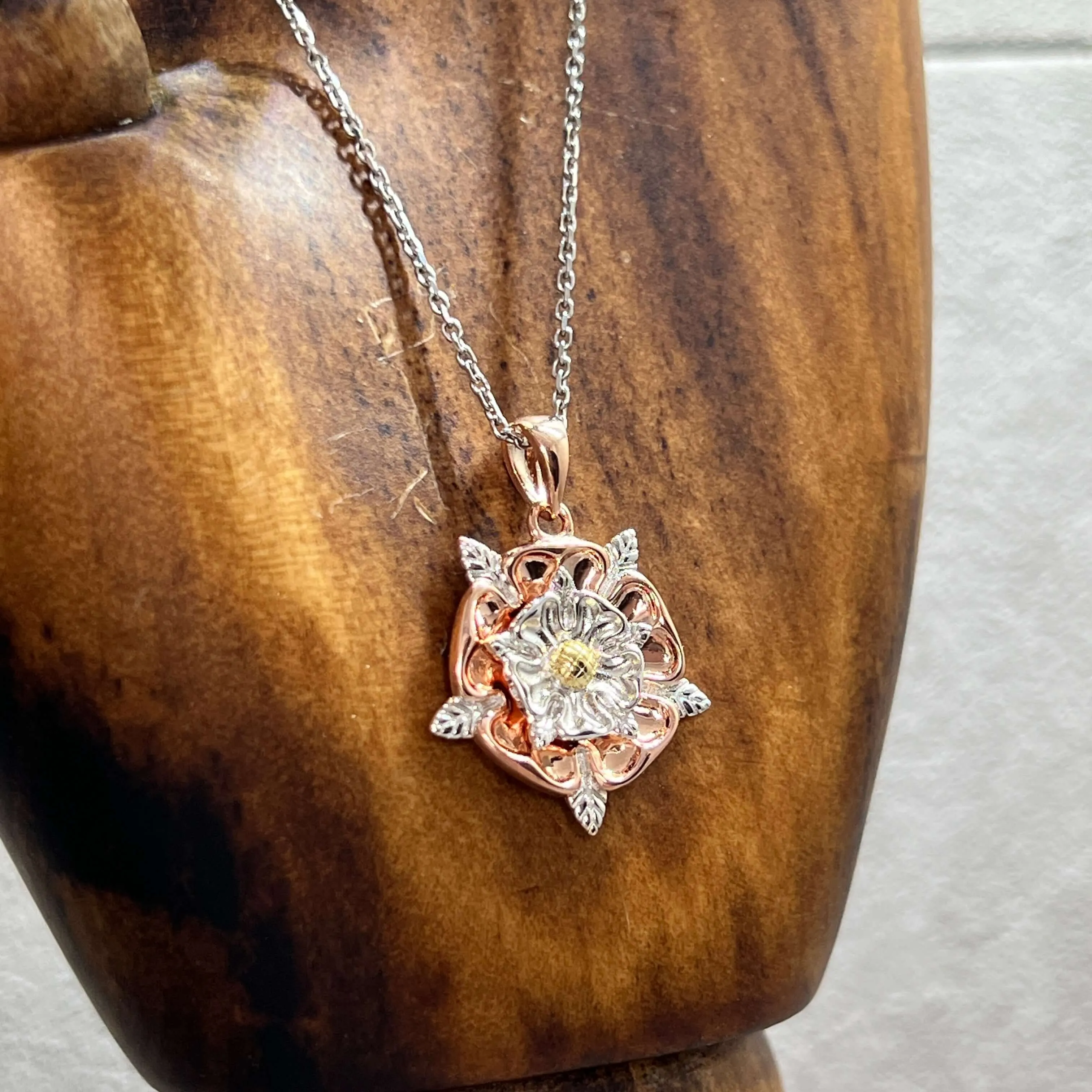 Tudor Rose Sterling Silver & 18 Carat Gold Pendant