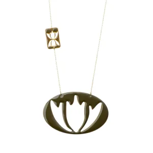 Waterlily - statement necklace with enamel - chaki