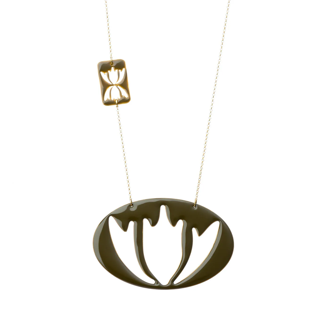 Waterlily - statement necklace with enamel - chaki