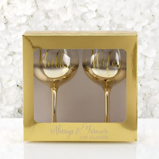 Wedding Hubby & Wifey Gold Ombre Gin Glasses