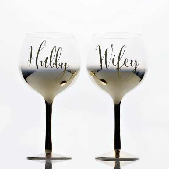 Wedding Hubby & Wifey Gold Ombre Gin Glasses